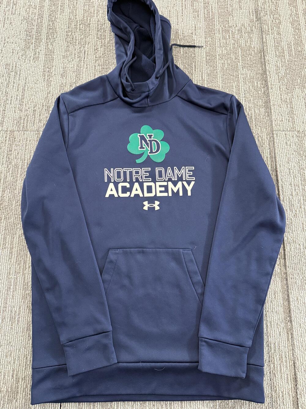 Notre Dame Academy Hoodie Mens Small Navy Blue Pullover Sweatshirt Under Armour